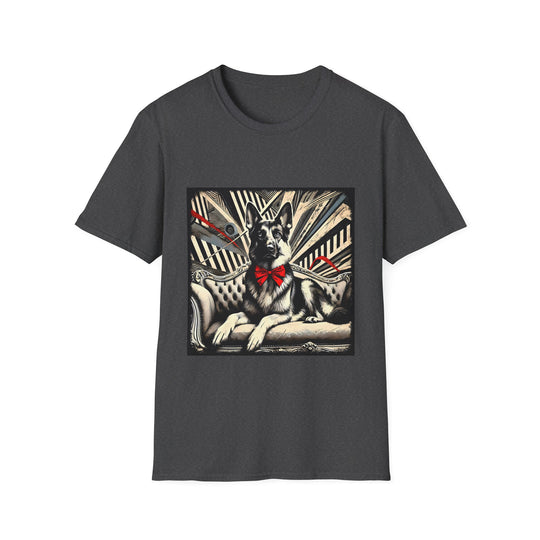 German Shepherd B&W Red Bow design dog lover unisex t-shirt in dark heather