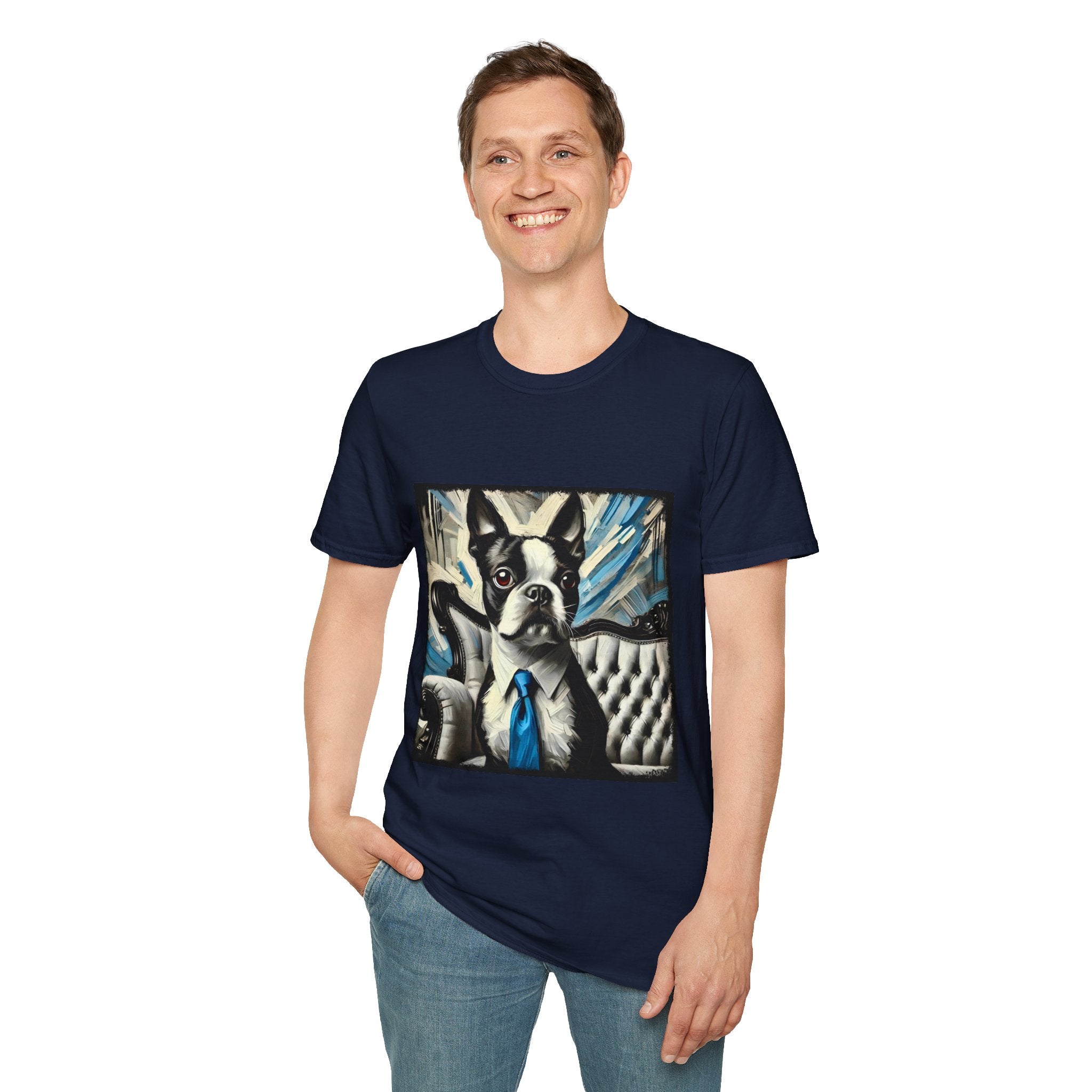 Boston Terrier B&W Bold Tie | Unisex Dog T-Shirt