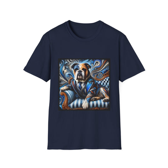 Bulldog Blue Swirl design dog lover unisex t-shirt in navy