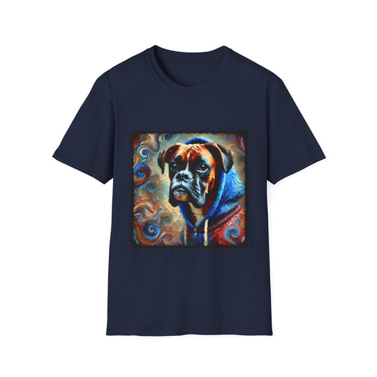 Boxer Hoodie Swirl II design dog lover unisex t-shirt in navy