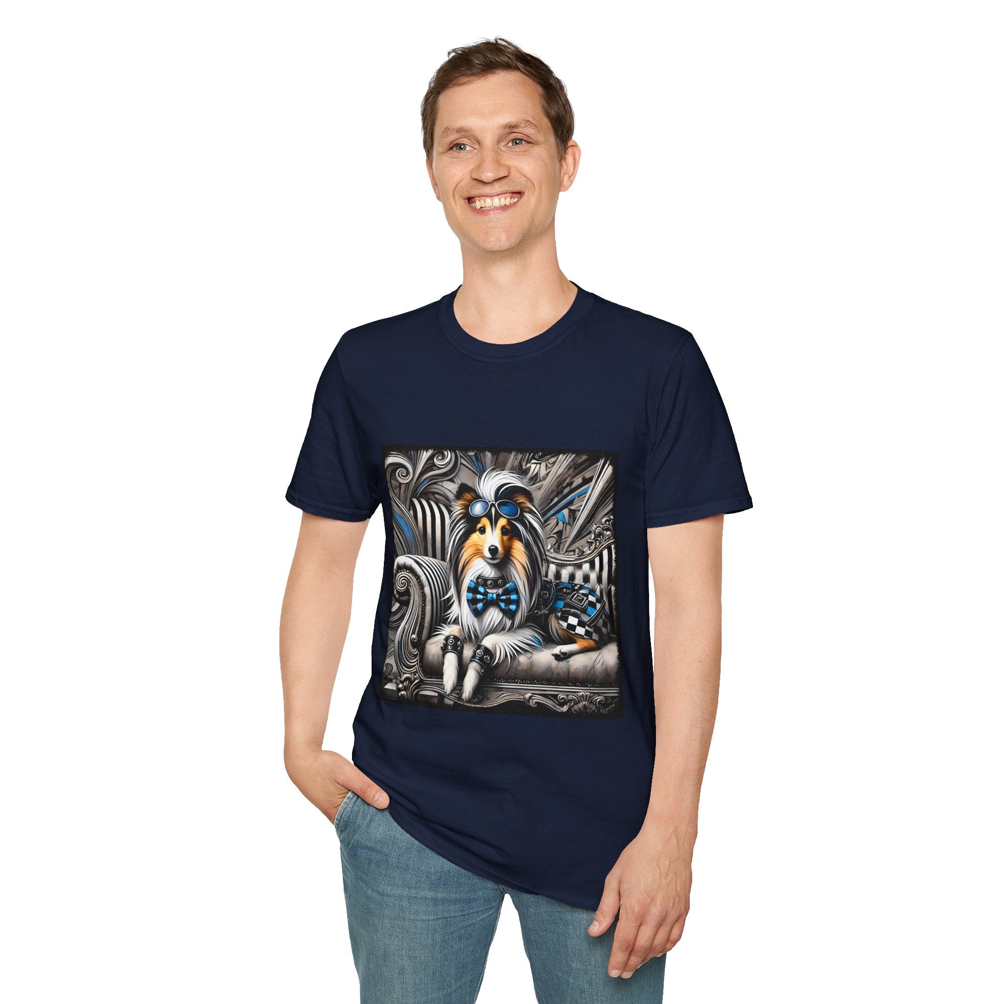Shetland Sheepdog Blue Checkered Rocker | Unisex Dog T-Shirt