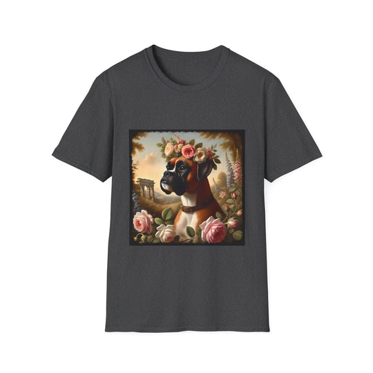 Boxer Botanical Beauty design dog lover unisex t-shirt in dark heather