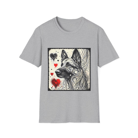 German Shepherd Bold Heart Sketch design dog lover unisex t-shirt in sport grey