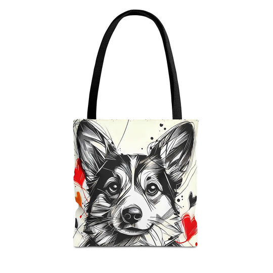 Pembroke Welsh Corgi Tote Bag Bold Heart Sketch Dog Lover Gift tote bag in black
