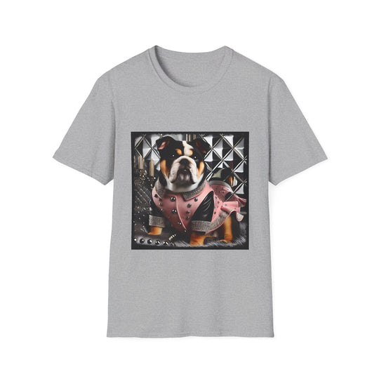 Bulldog Pink Rocker design dog lover unisex t-shirt in sport grey