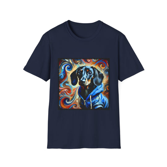 Dachshund Urban Edge Swirl design dog lover unisex t-shirt in navy