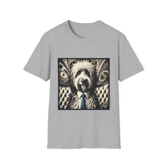 Sheepadoodle B&W Bold Eyes design dog lover unisex t-shirt in sport grey