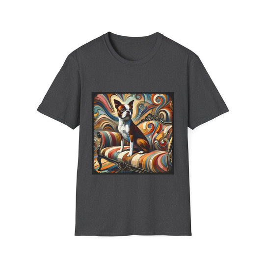 Boston Terrier Warm Swirl design dog lover unisex t-shirt in dark heather