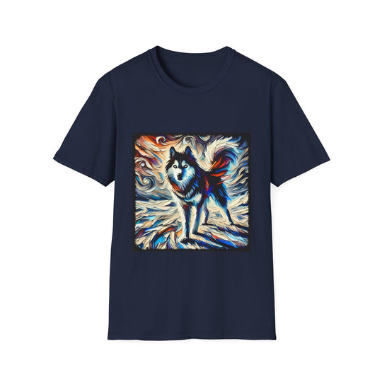Siberian Husky Vivid Dream Swirl design dog lover unisex t-shirt in navy