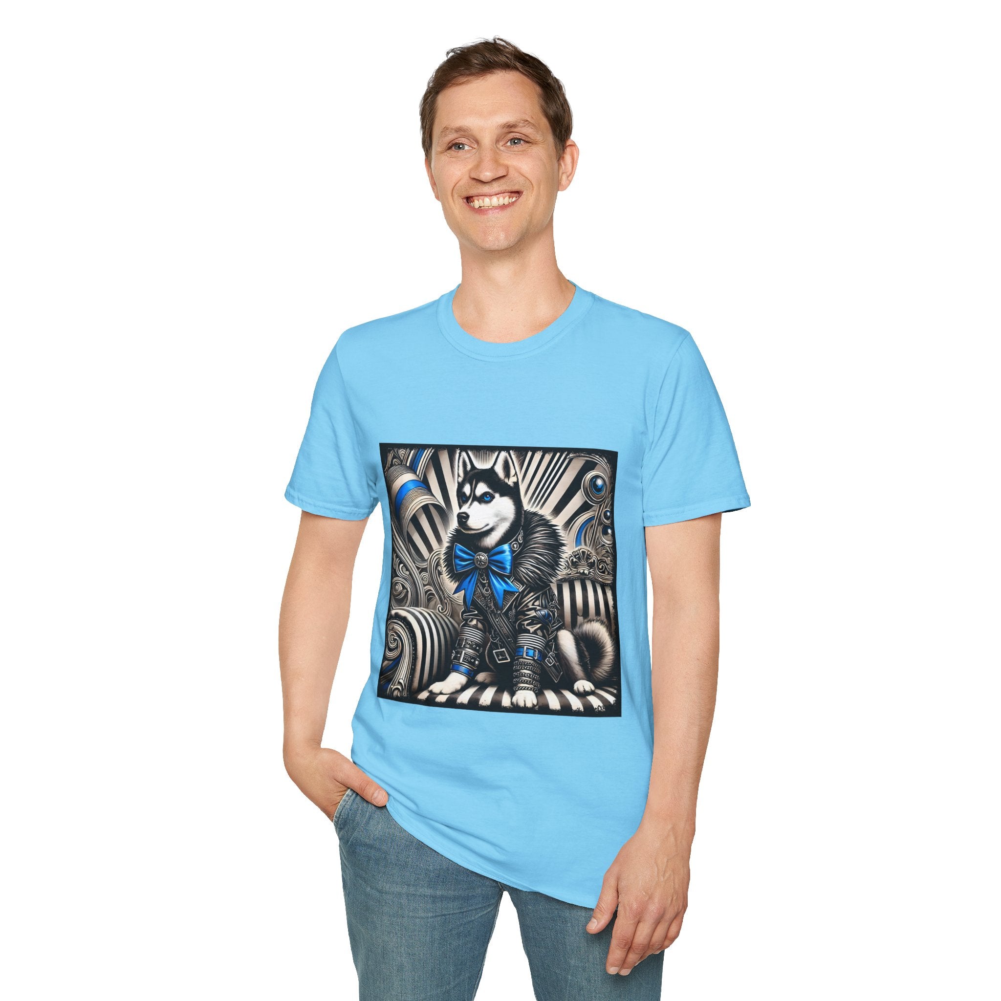 Siberian Husky B&W Blue Bow | Unisex Dog T-Shirt