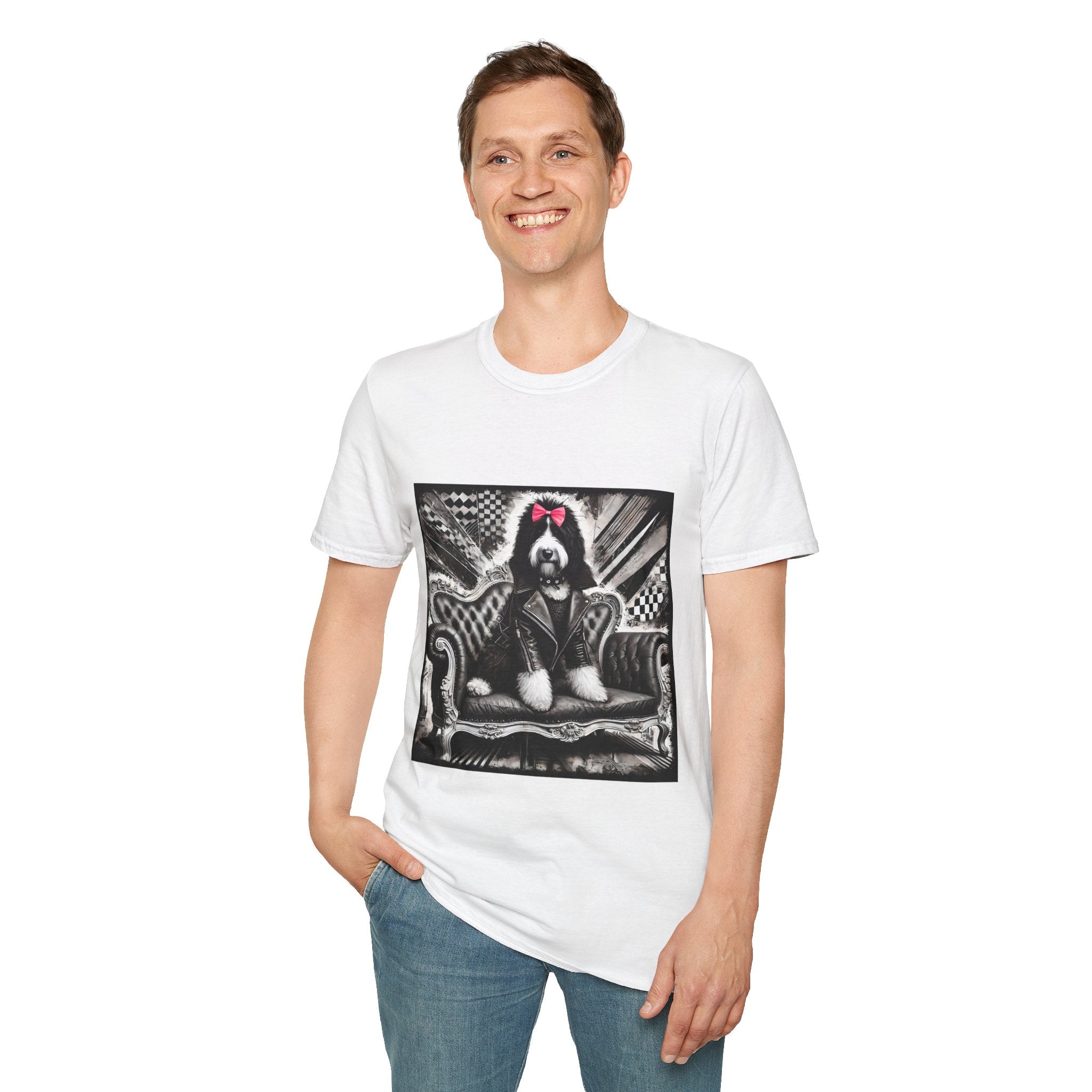 Bernedoodle B&W Pink Bow | Unisex Dog T-Shirt