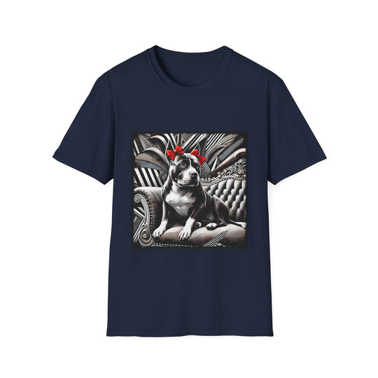 American Pit Bull Terrier B&W Red Bow design dog lover unisex t-shirt in navy