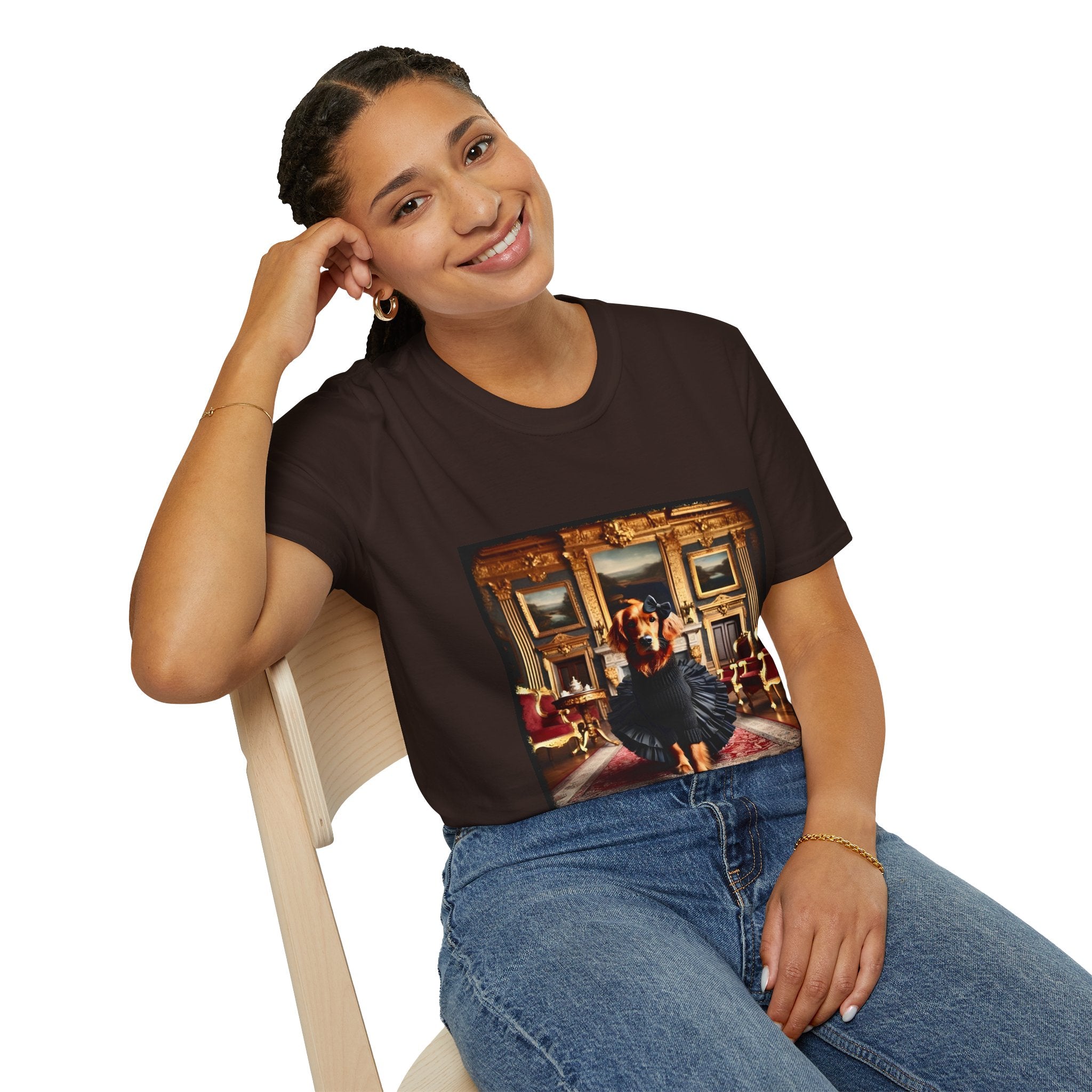 Golden Retriever Golden Runway design dog lover unisex t-shirt in dark chocolate