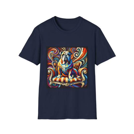 Bulldog Bold Swirl design dog lover unisex t-shirt in navy