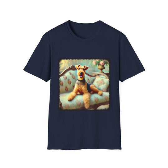 Airedale Terrier Poised Classic design dog lover unisex t-shirt in navy