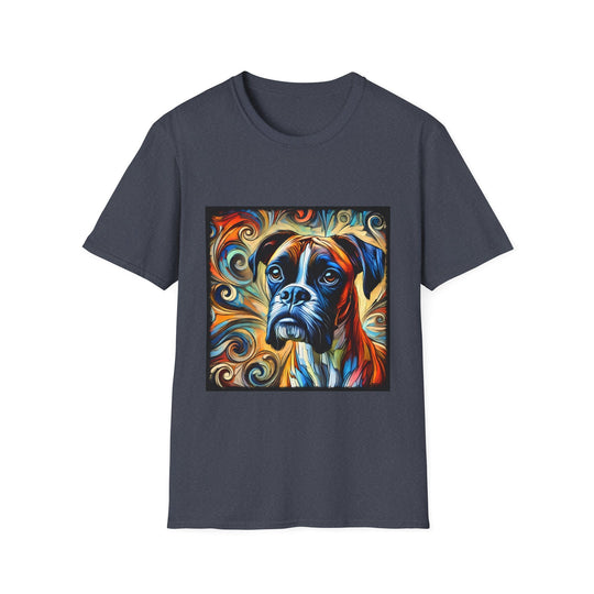Boxer Warm Swirl design dog lover unisex t-shirt in heather navy