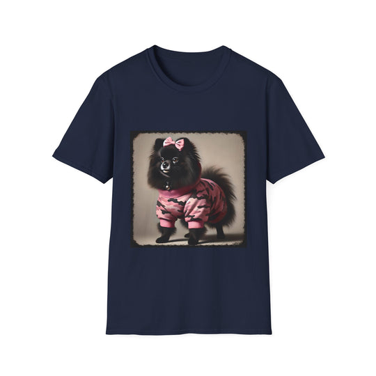 Pomeranian Pink Camo Cutie design dog lover unisex t-shirt in navy