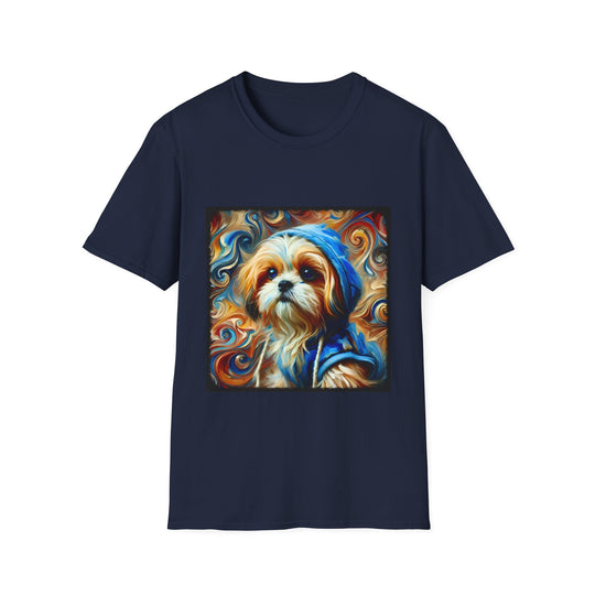 Shih Tzu Comfy Swirl design dog lover unisex t-shirt in navy