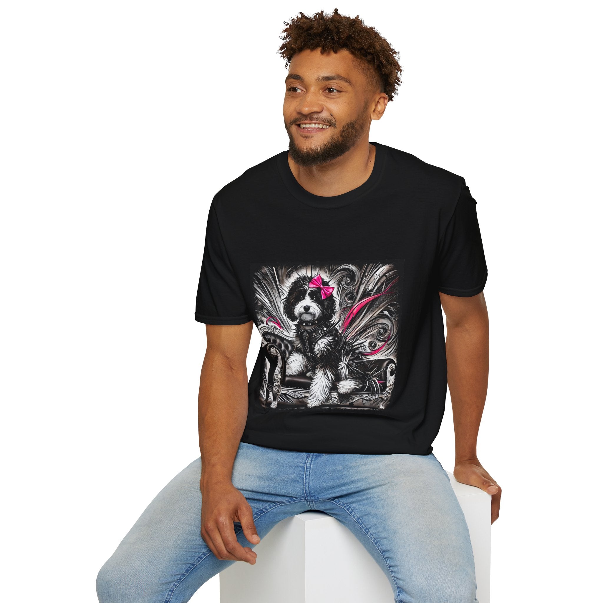 Bernedoodle B&W Pink Bold Rocker | Unisex Dog T-Shirt