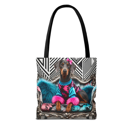 Blue Doberman Pinscher Tote Bag | Neon Nobility Dog Lover Gift