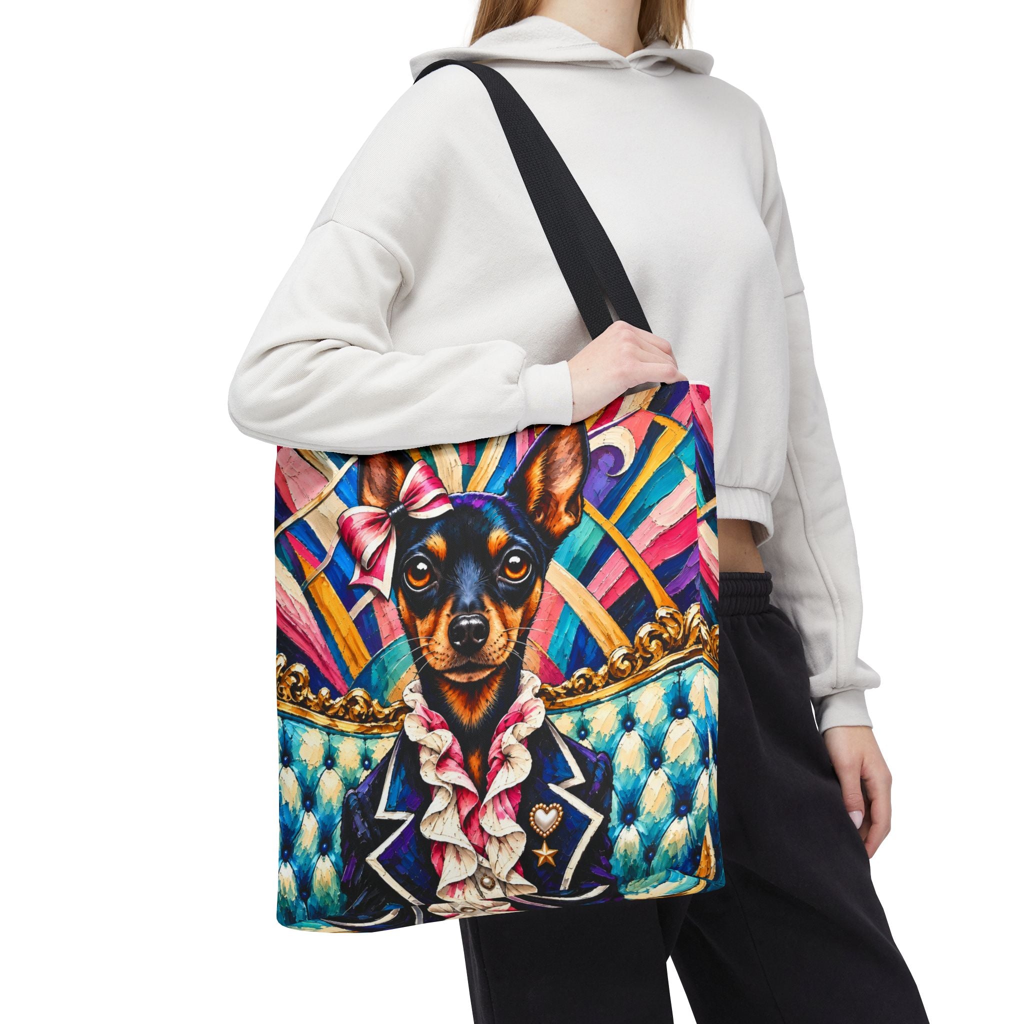 Miniature Pinscher Tote Bag | Pink Bow Socialite Dog Lover Gift