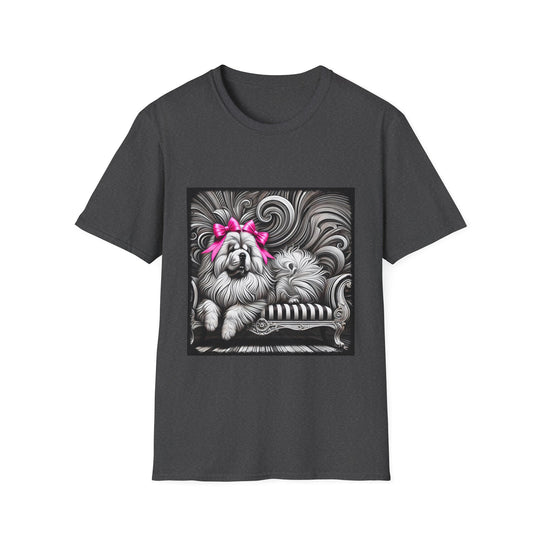 Chow Chow B&W Pink Bow design dog lover unisex t-shirt in dark heather