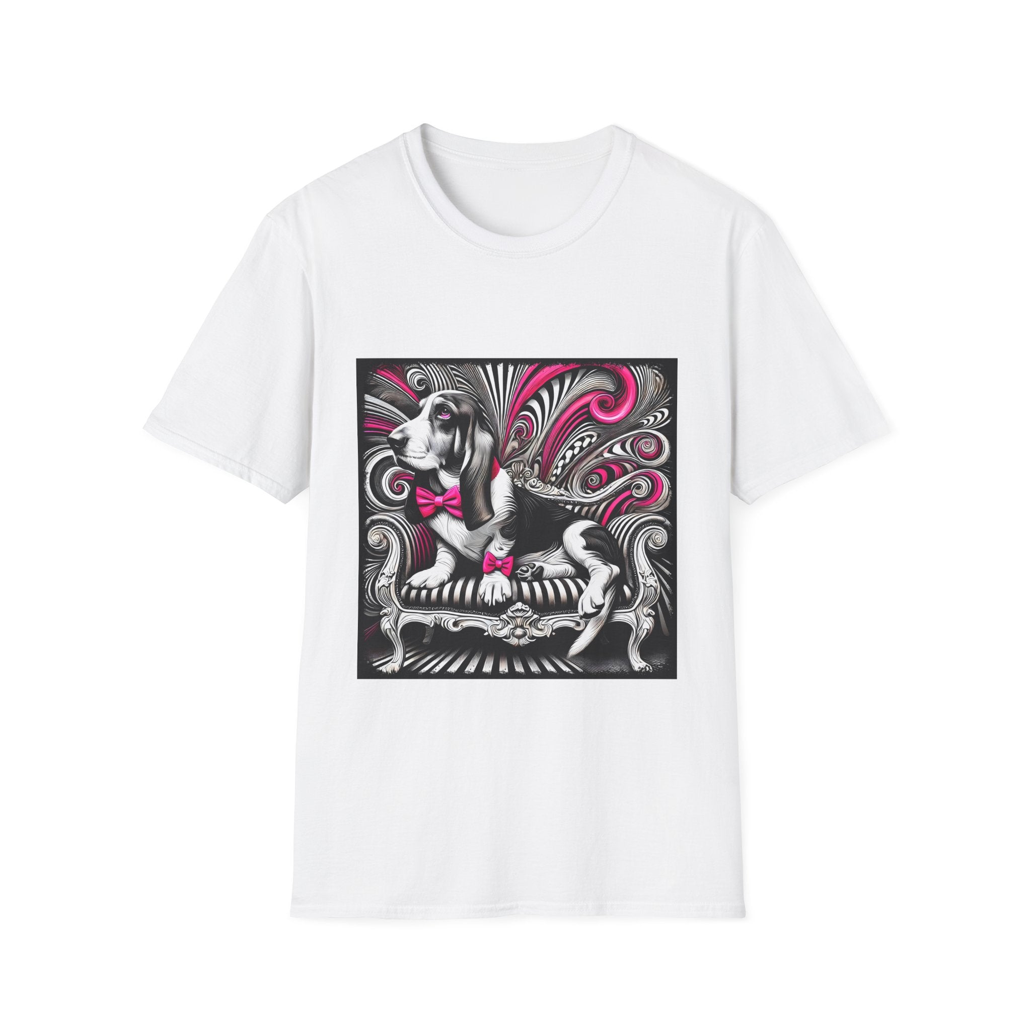 Basset Hound B&W Pink Bow Bold | Unisex Dog T-Shirt