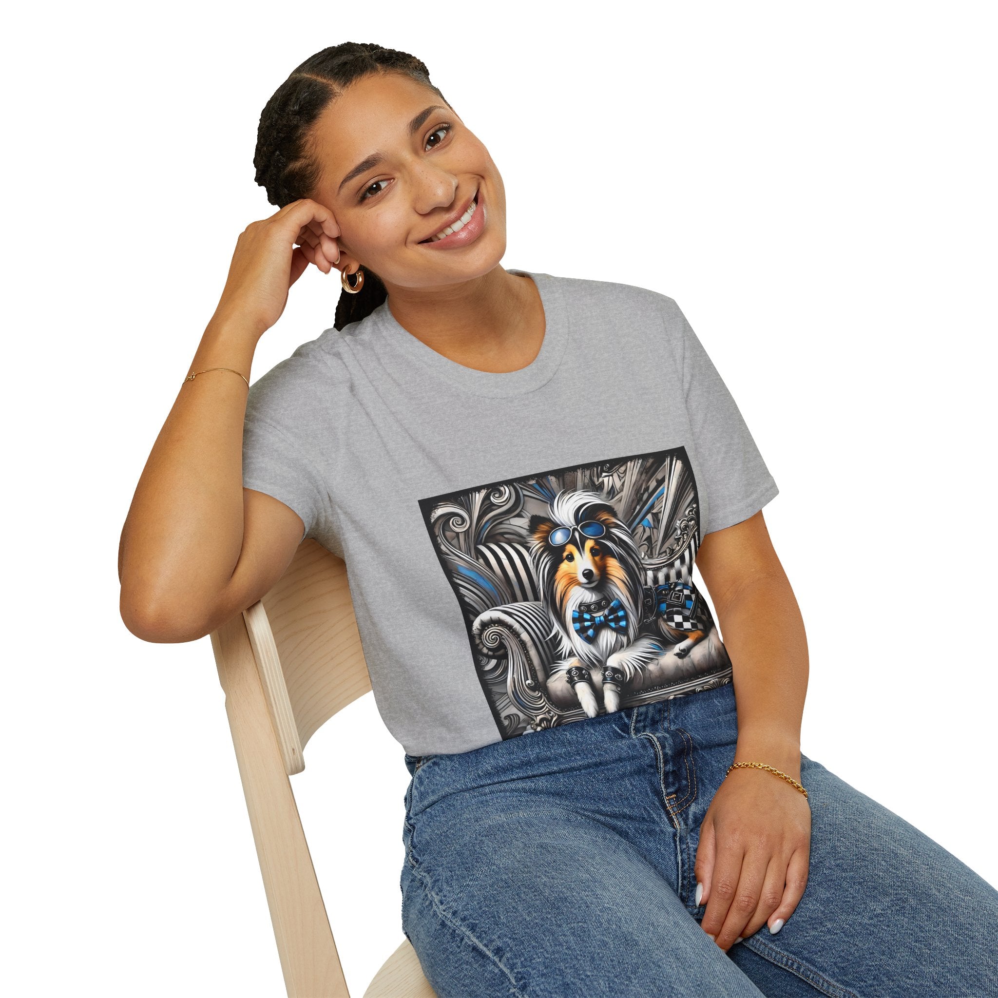 Shetland Sheepdog Blue Checkered Rocker | Unisex Dog T-Shirt
