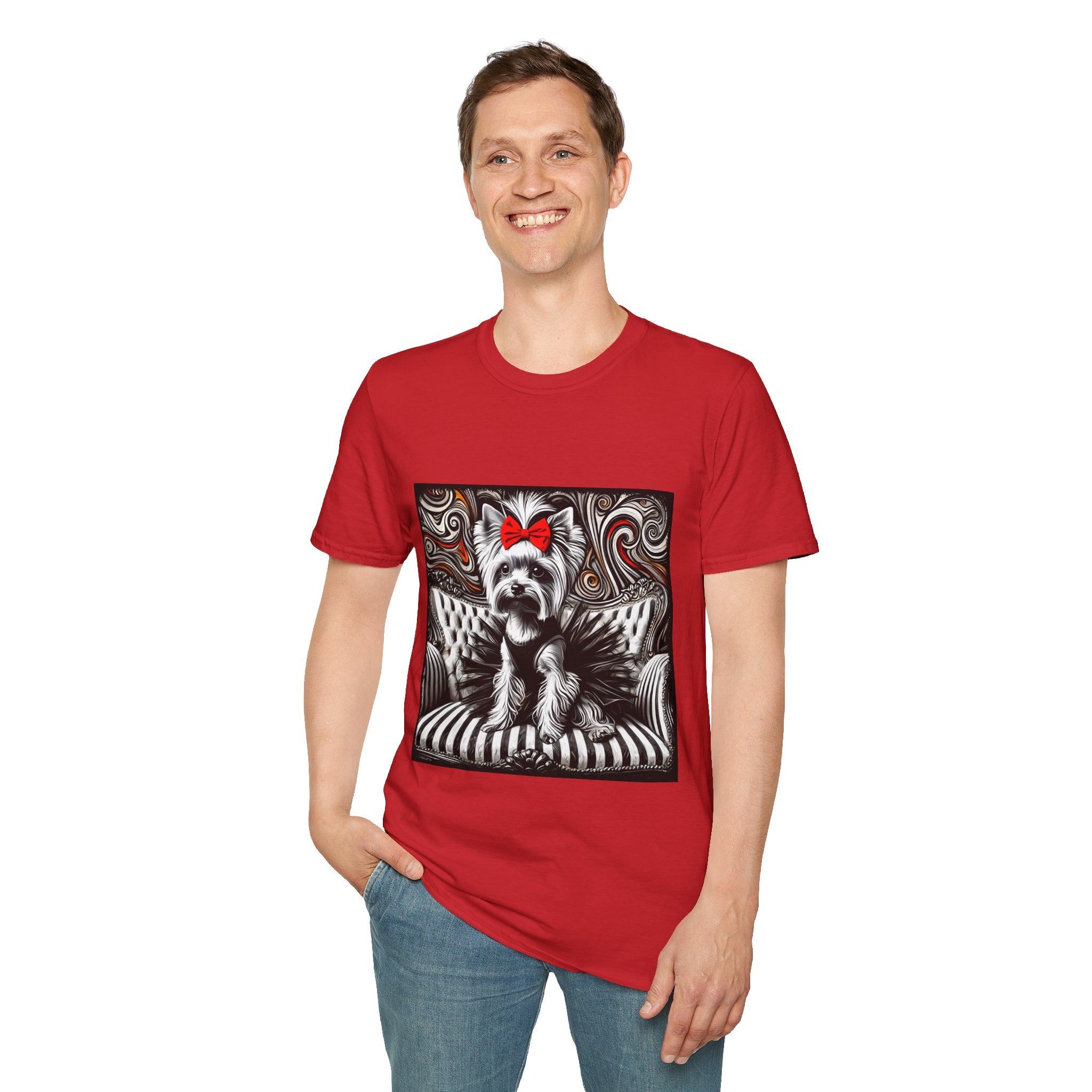 Yorkshire Terrier B&W Red Bow Bold | Unisex Dog T-Shirt