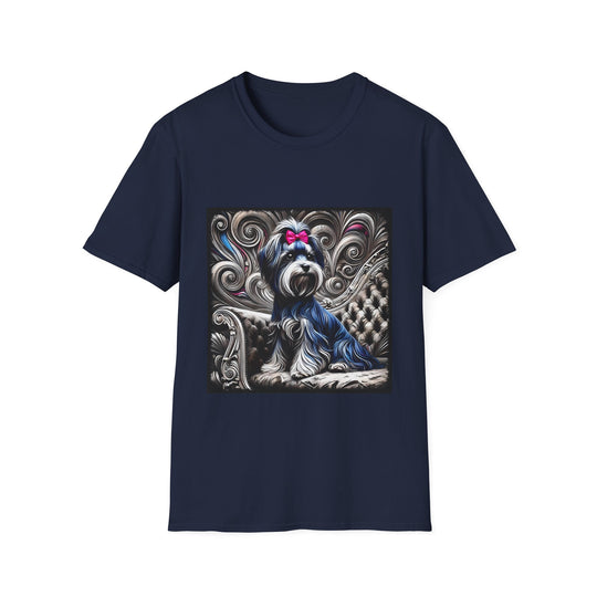 Havanese B&W Pink Bow design dog lover unisex t-shirt in navy