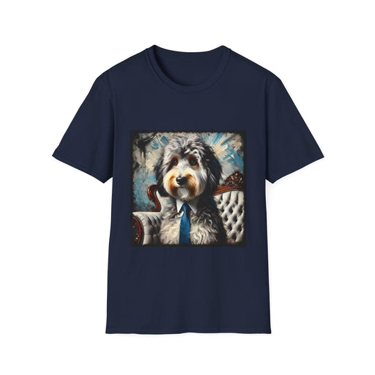 Aussiedoodle Silver Gent design dog lover unisex t-shirt in navy