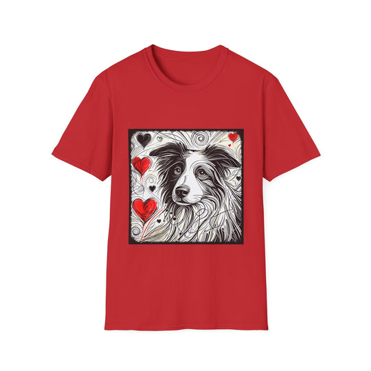 Border Collie Bold Heart Sketch design dog lover unisex t-shirt in red