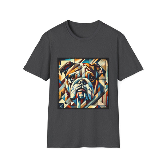 Bulldog Warm Geometric design dog lover unisex t-shirt in dark heather