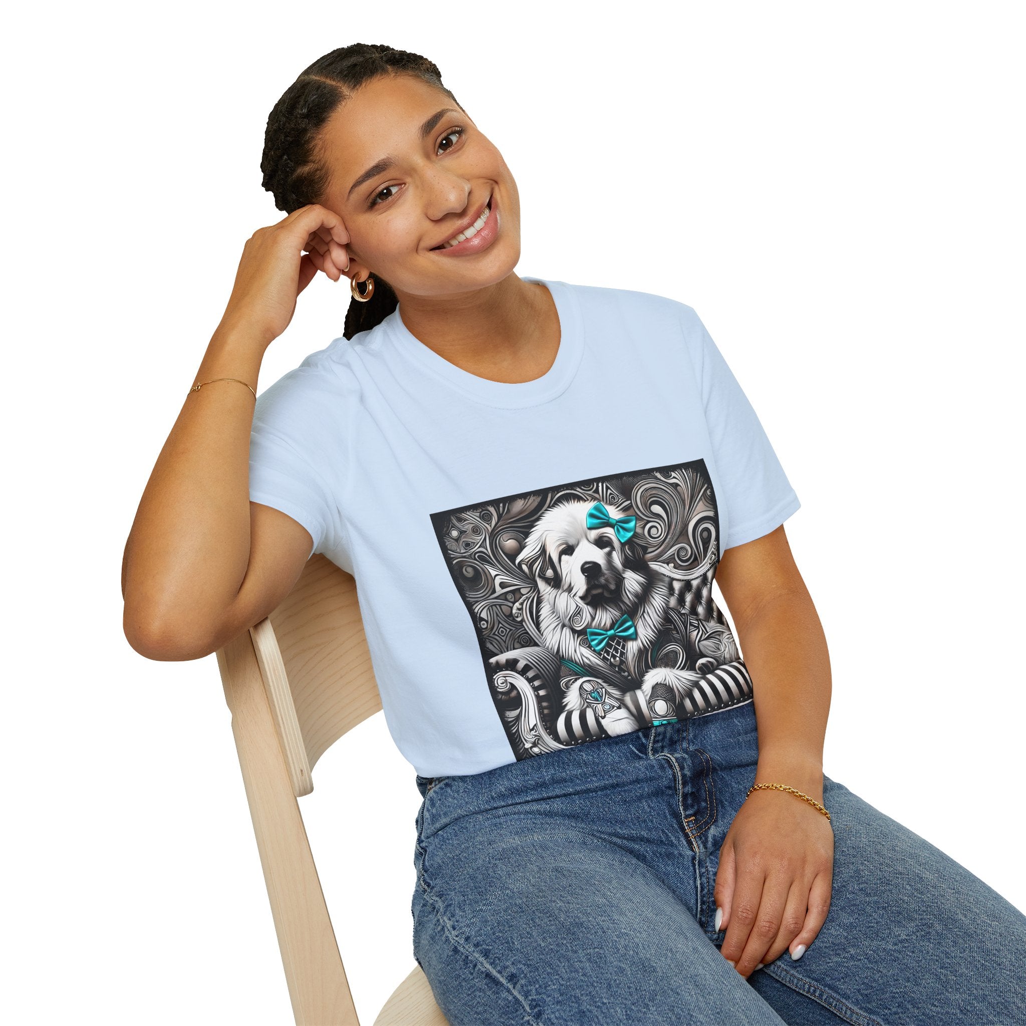 Great Pyrenees B&W Turquoise Bow | Unisex Dog T-Shirt