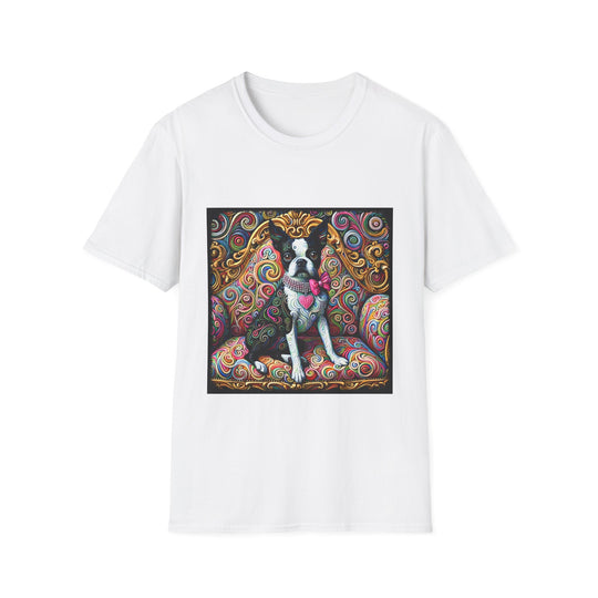 Boston Terrier Love Swirl design dog lover unisex t-shirt in white