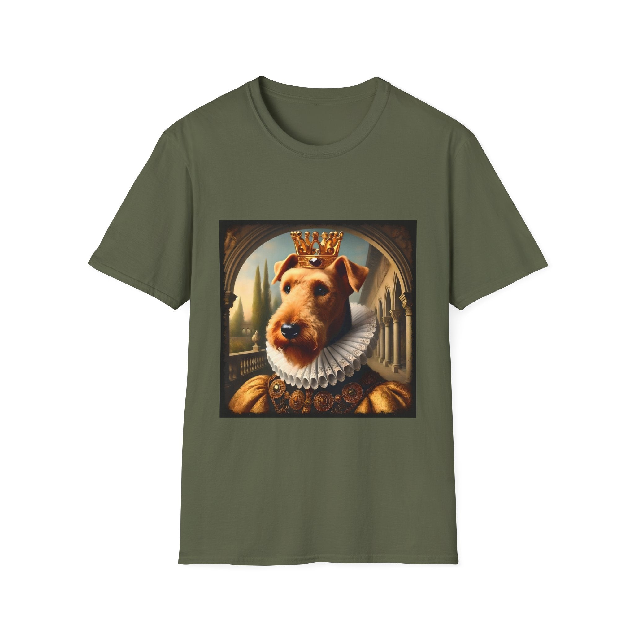 Airedale Terrier Crowned Gent design dog lover unisex t-shirt in military green