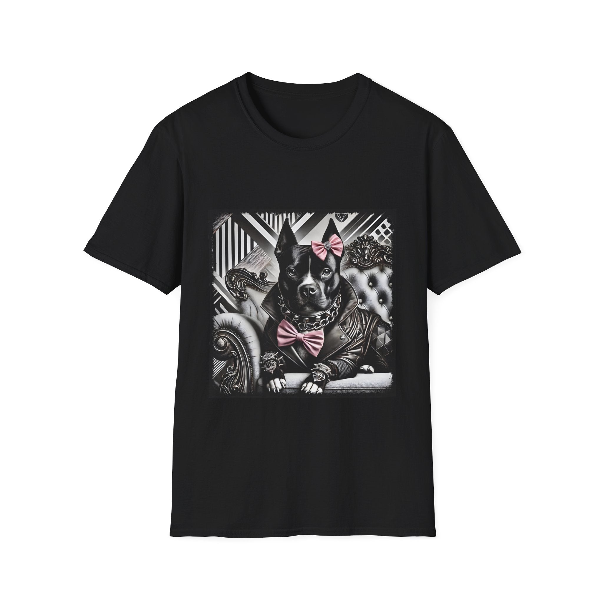 American Pit Bull Terrier Shirt | B&W Pink Bow Rocker Dog Lover Tee