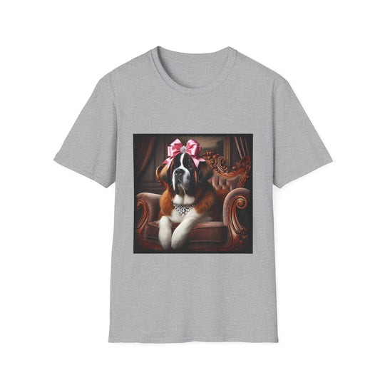 Saint Bernard Pink Bow Princess design dog lover unisex t-shirt in sport grey