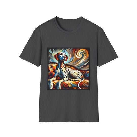 Dalmatian Warm Swirl design dog lover unisex t-shirt in dark heather