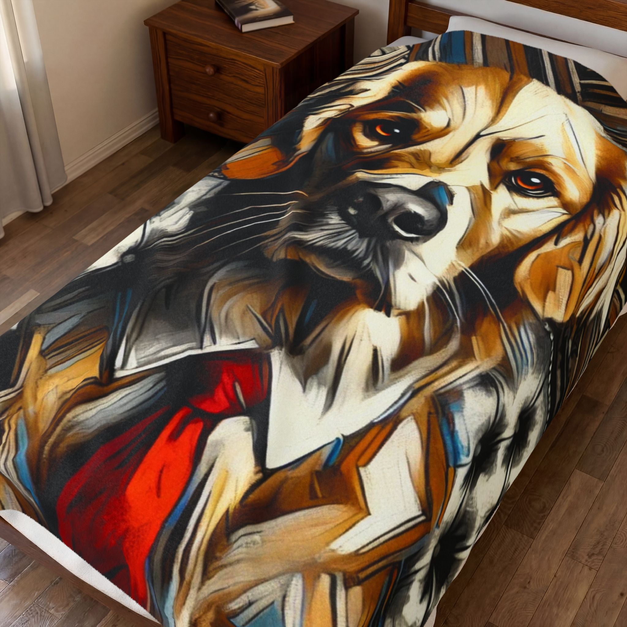 Golden Retriever velveteen plush blanket featuring the "Perfect Gentleman" design with elegant gentleman-inspired artwork for Golden Retriever lovers.

