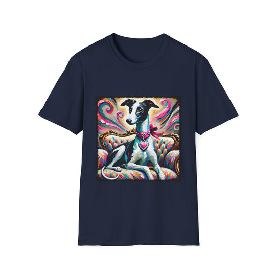 Greyhound Pink Heart Classic design dog lover unisex t-shirt in navy