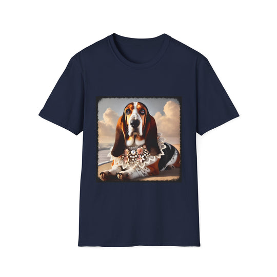 Basset Hound Beach Beauty design dog lover unisex t-shirt in navy
