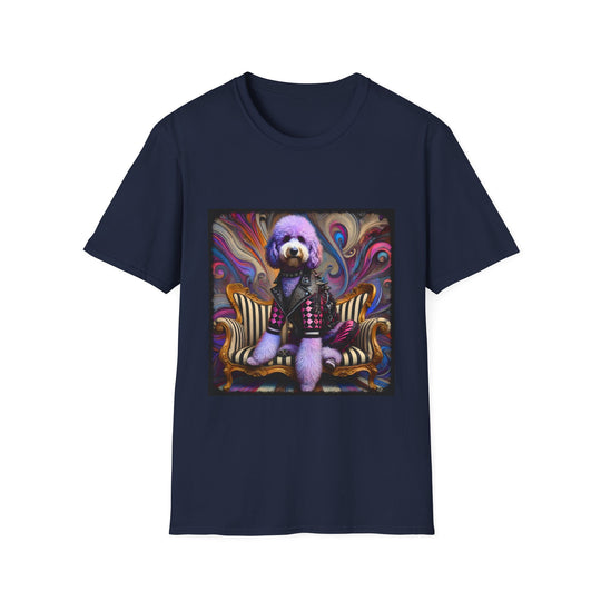 Labradoodle Lavender Rocker design dog lover unisex t-shirt in navy