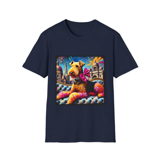 Airedale Terrier Pink Charm Classic design dog lover unisex t-shirt in navy