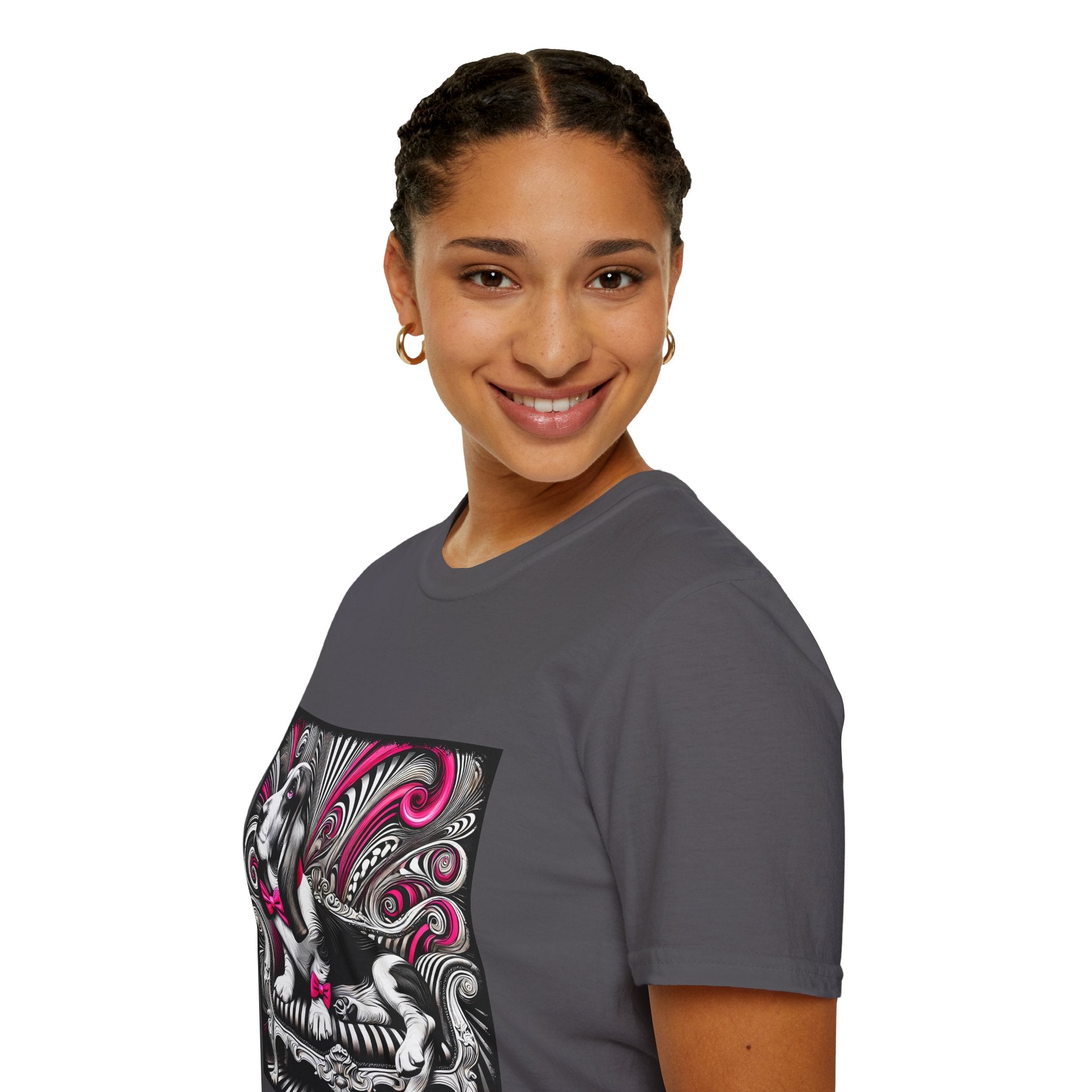 Basset Hound B&W Pink Bow Bold | Unisex Dog T-Shirt