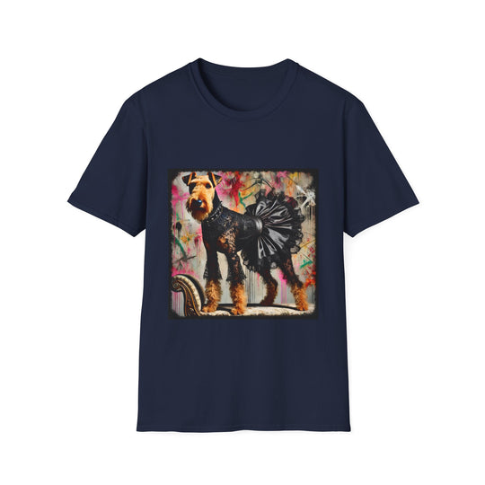 Airedale Terrier Rock Chic design dog lover unisex t-shirt in navy
