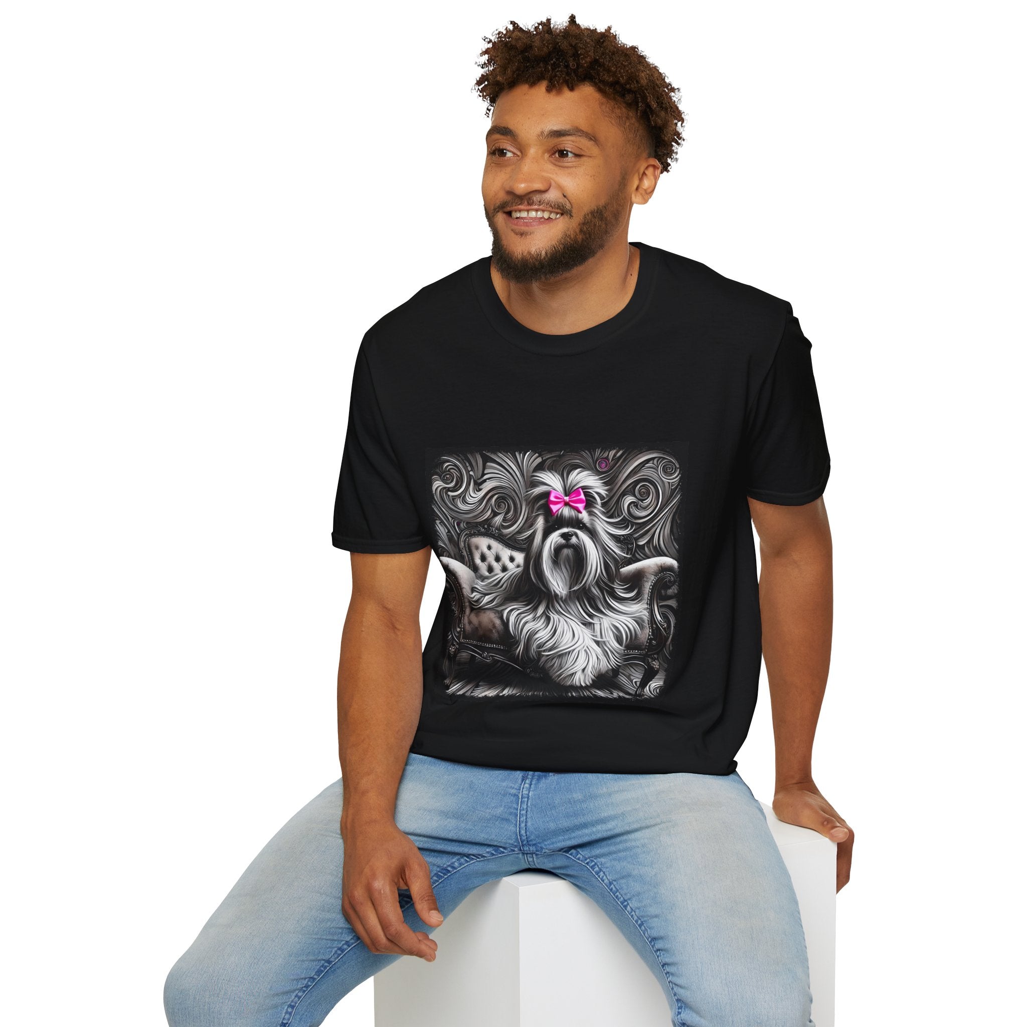 Lhasa Apso B&W Pink Bow | Unisex Dog T-Shirt