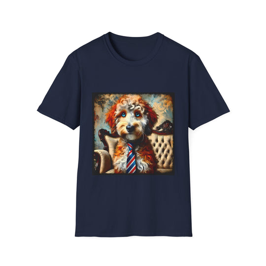 Aussiedoodle Blue Eyed Boy design dog lover unisex t-shirt in navy