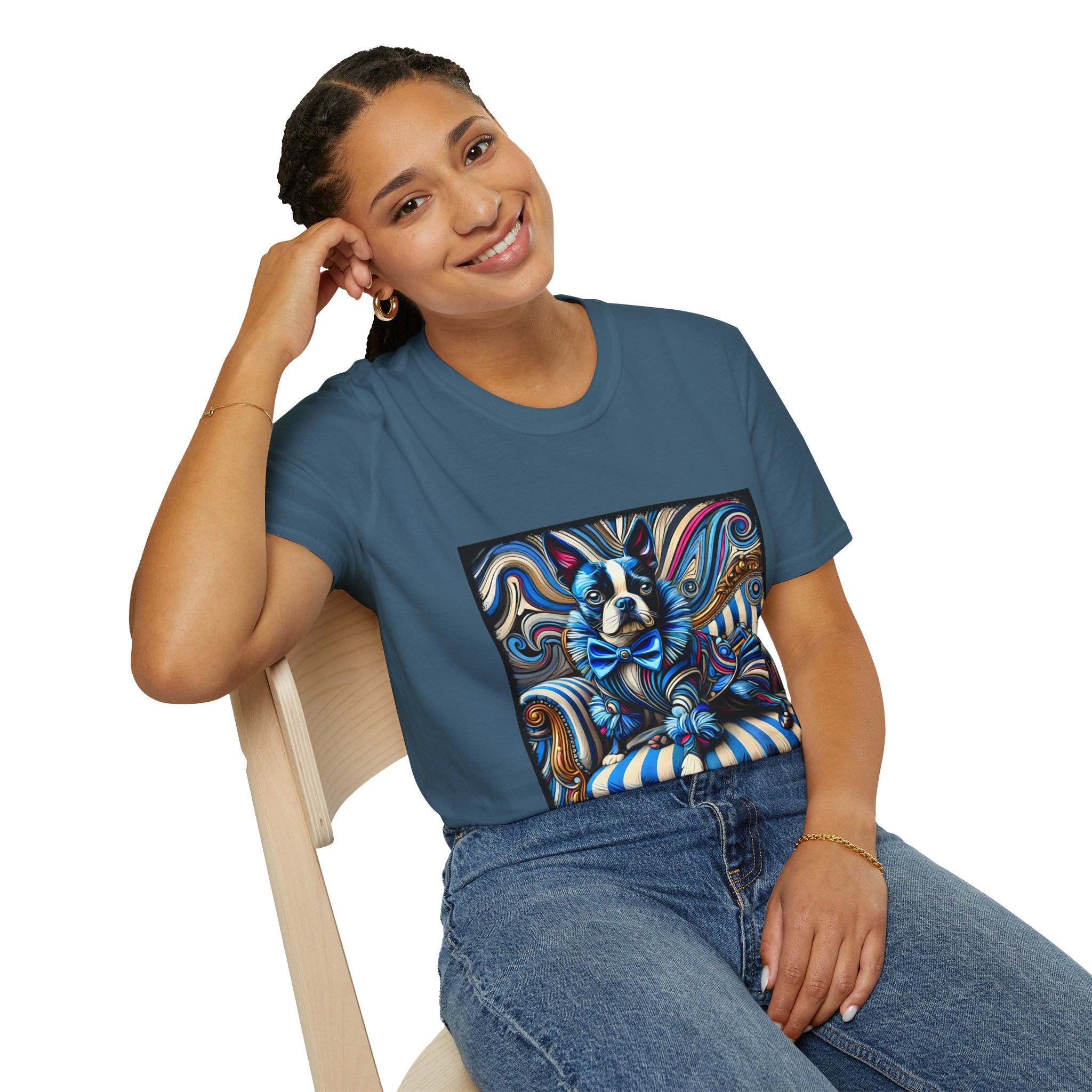 Boston Terrier Blue Rocker | Unisex Dog T-Shirt