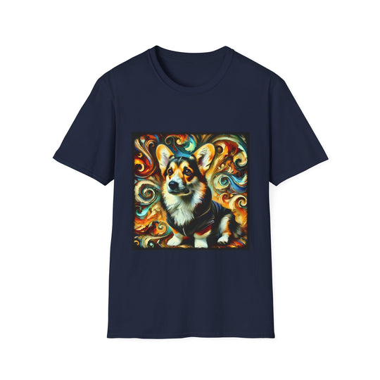 Pembroke Welsh Corgi Urban Bean Swirl design dog lover unisex t-shirt in navy